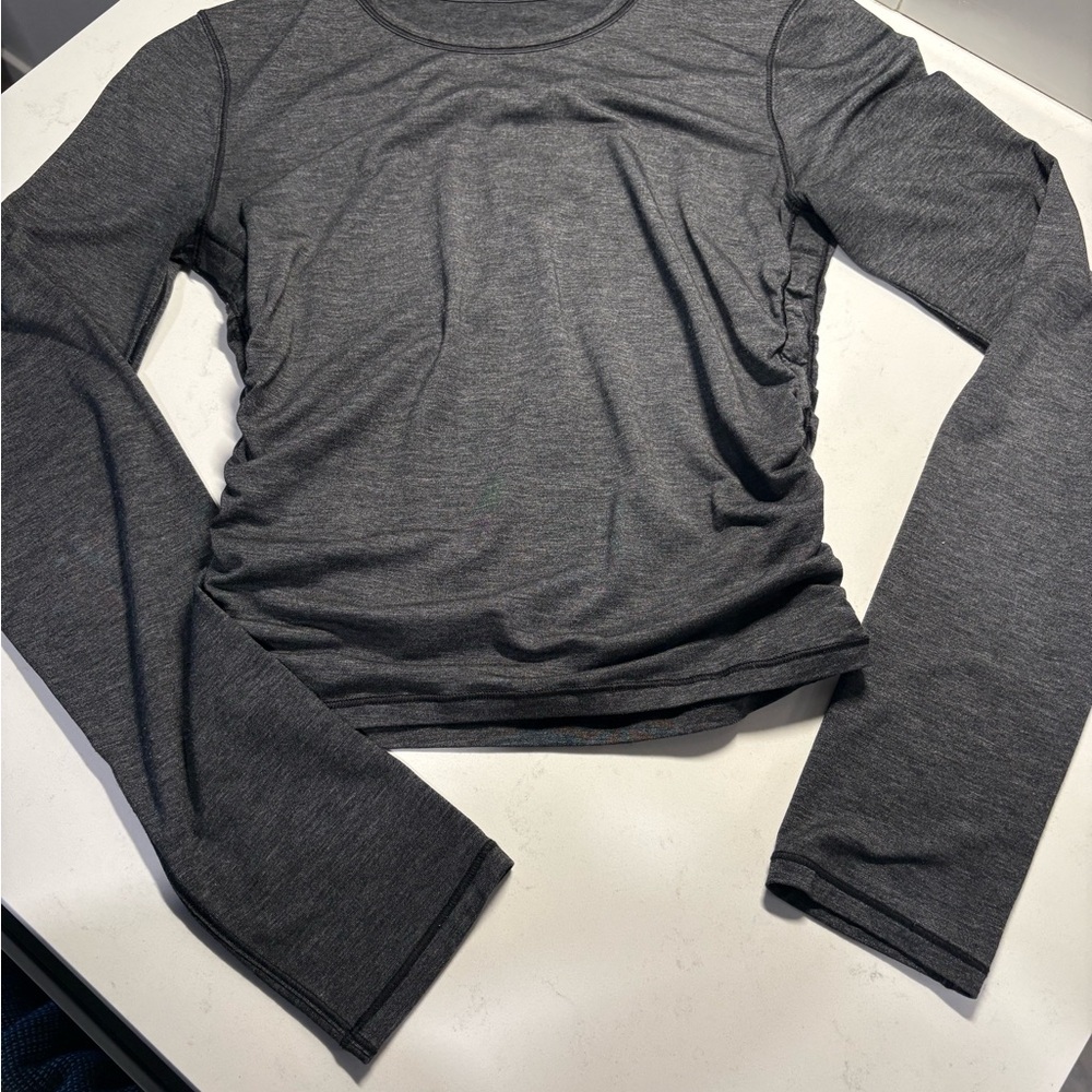 Lululemon Athletica Fitted Gray Ruched Long Sleeve Top